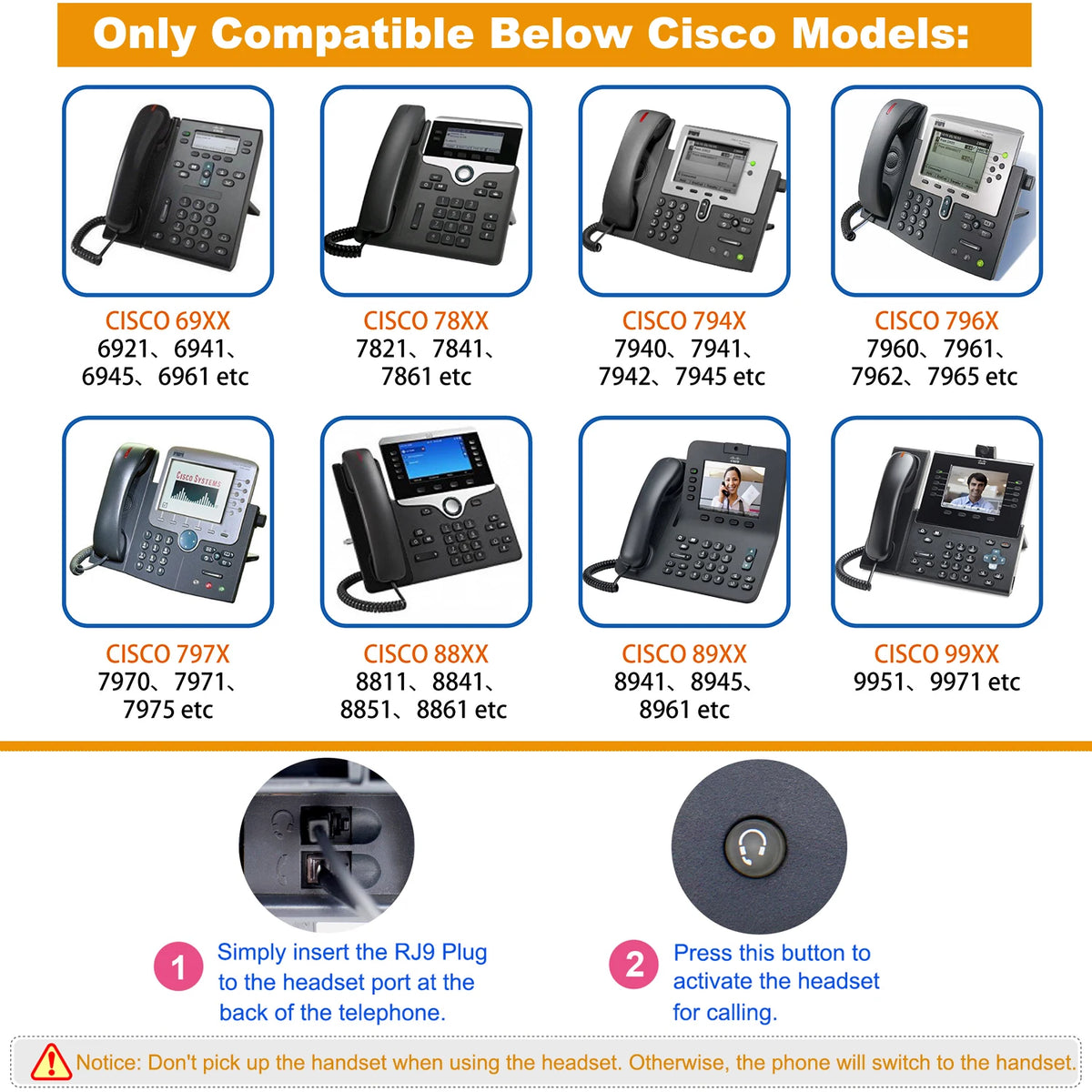 VoiceJoy RJ9 Noise Cancelling Headset For Cisco IP Phones