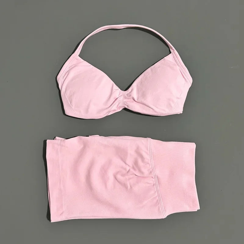 Seamless Yoga Bra And Scrunch Shorts Workout Set For Women