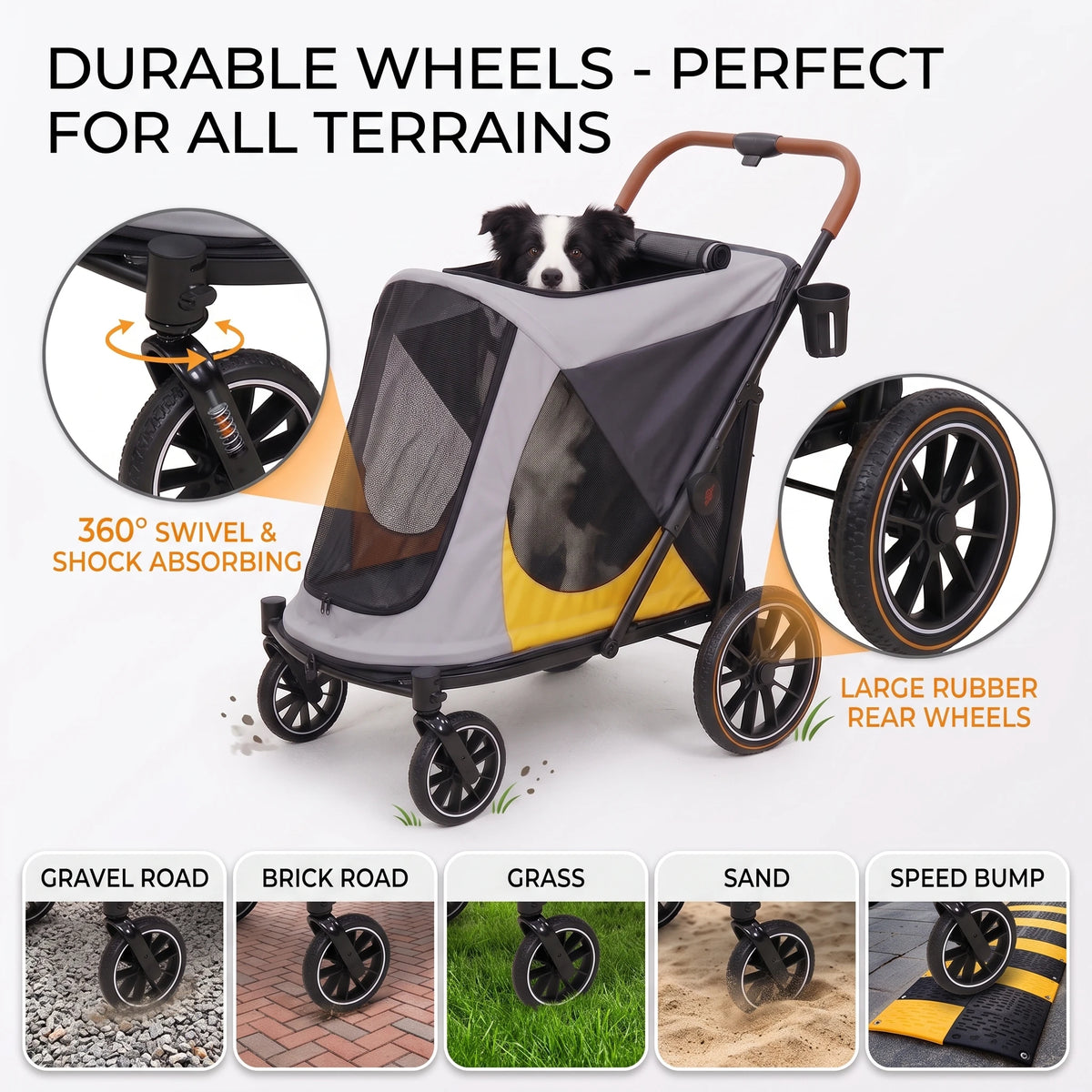 BingoPaw Foldable Dog Stroller with Dual Entry and Shock Absorption