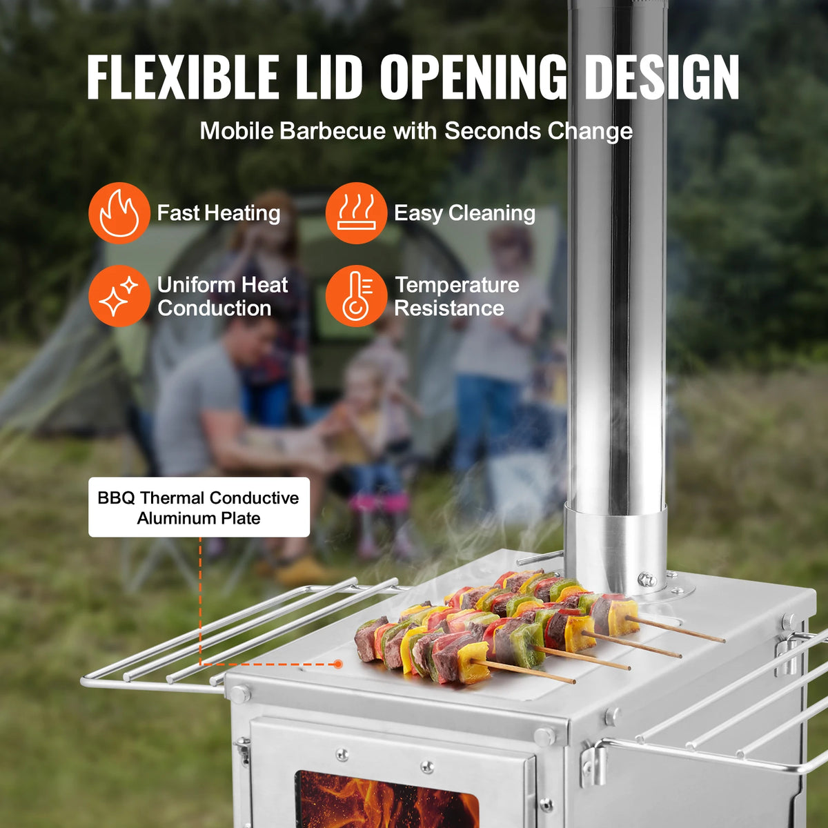 SucceBuy Stainless Steel Camping Wood Stove With Chimney Pipes