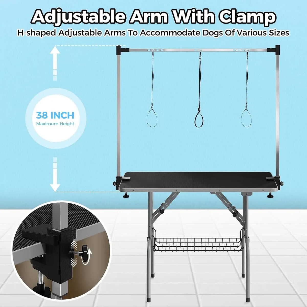 Garvee Professional Dog Grooming Table With Adjustable Safety Arm