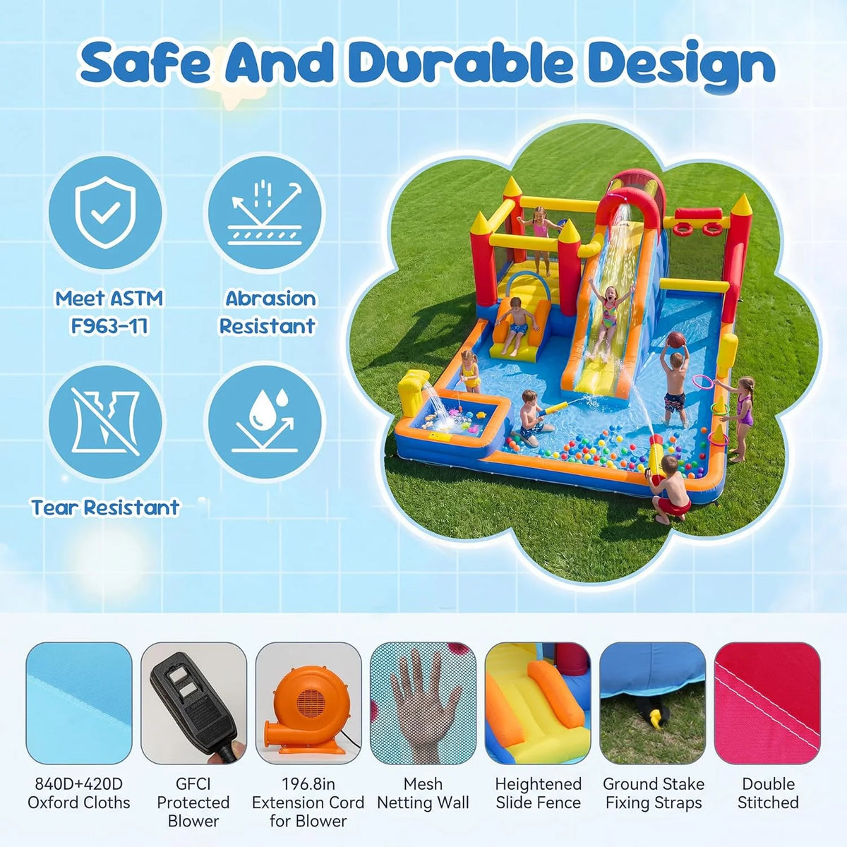 Heavy Duty Inflatable Kids Jump Slide Bouncer With Blower Included