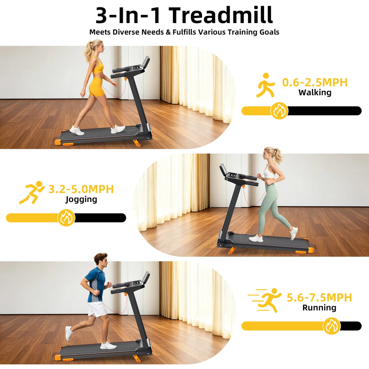 Foldable Walking Pad Treadmill With Adjustable Incline And HIIT Modes