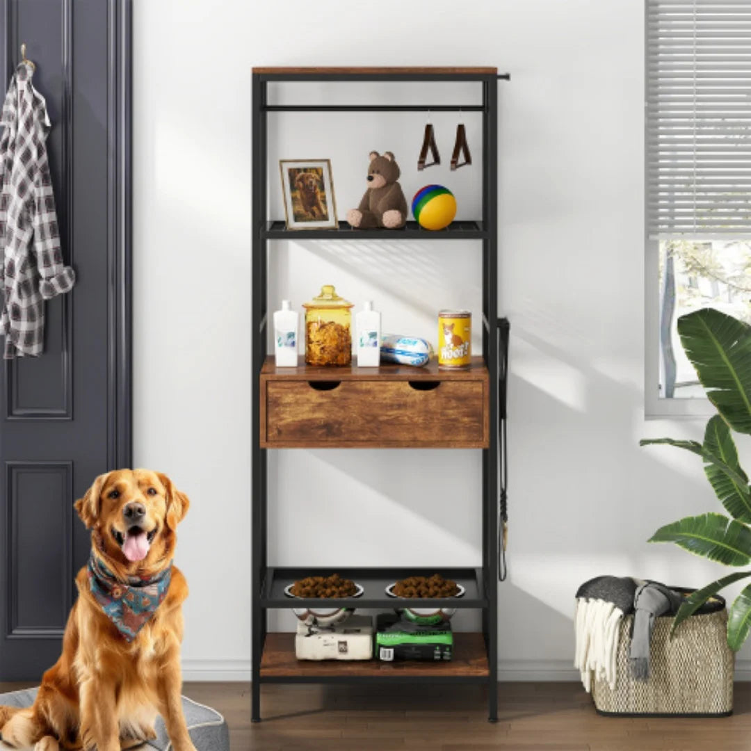 Adjustable Elevated Dog Feeding Station With Storage And Bowls