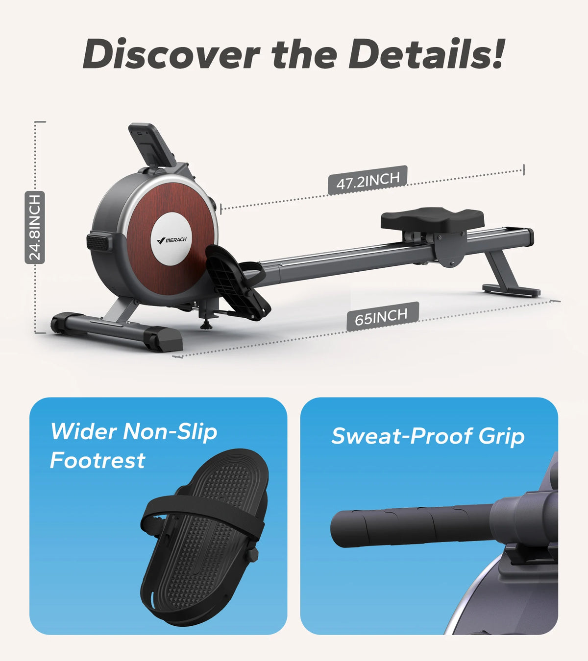 Merach Magnetic Rowing Machine Dual Slide Rail Quiet Home Fitness