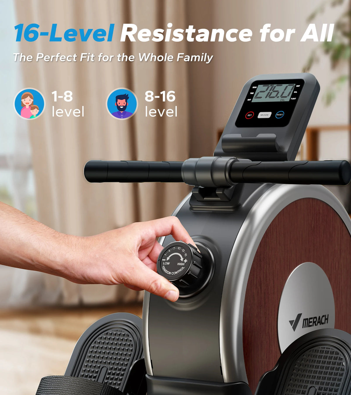 Merach Magnetic Rowing Machine Dual Slide Rail Quiet Home Fitness