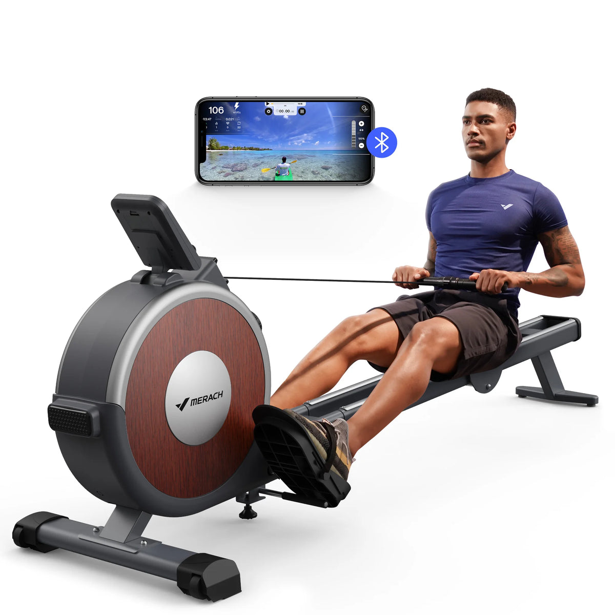Merach Magnetic Rowing Machine Dual Slide Rail Quiet Home Fitness