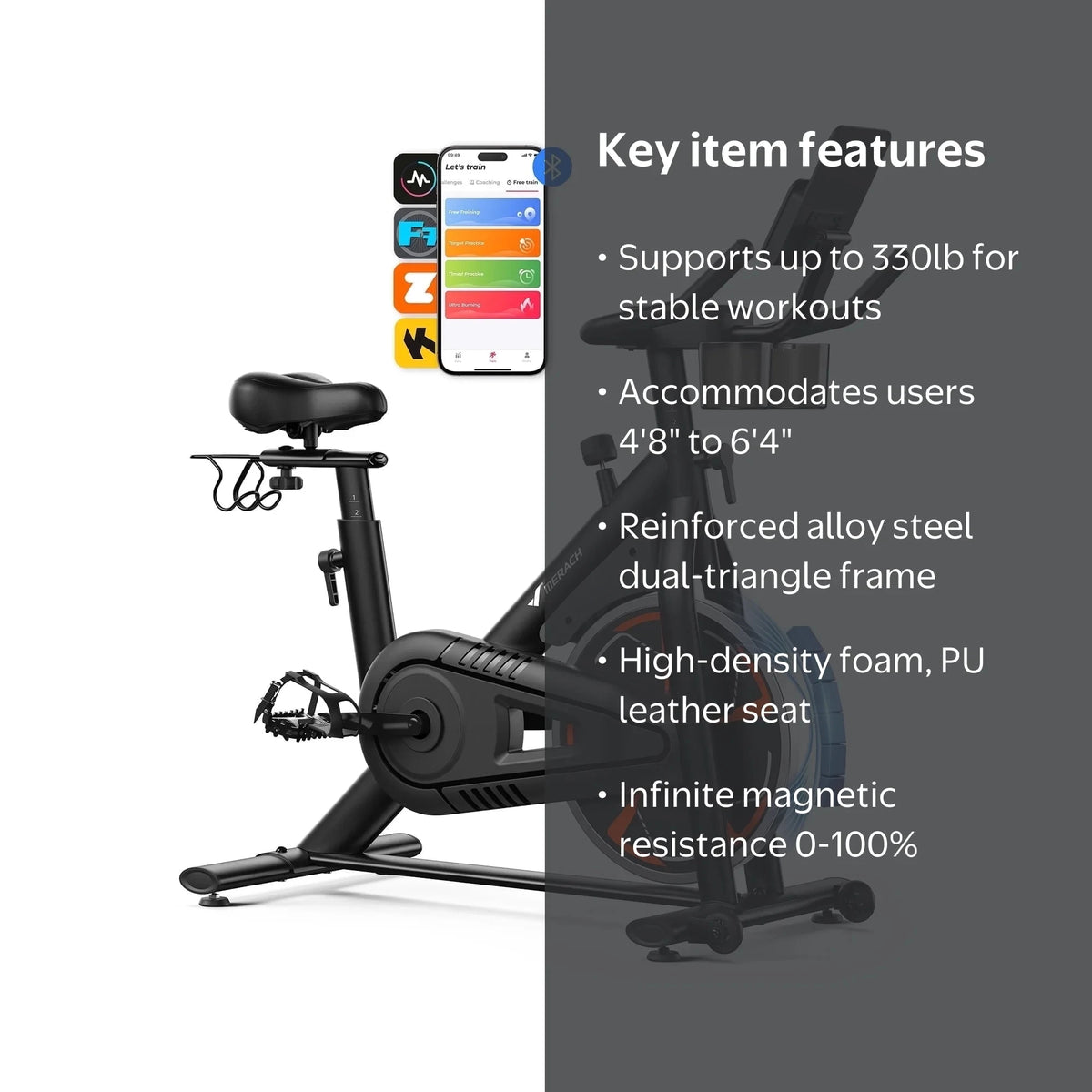 Merach Magnetic Exercise Bike with Quiet Ride and App Connectivity