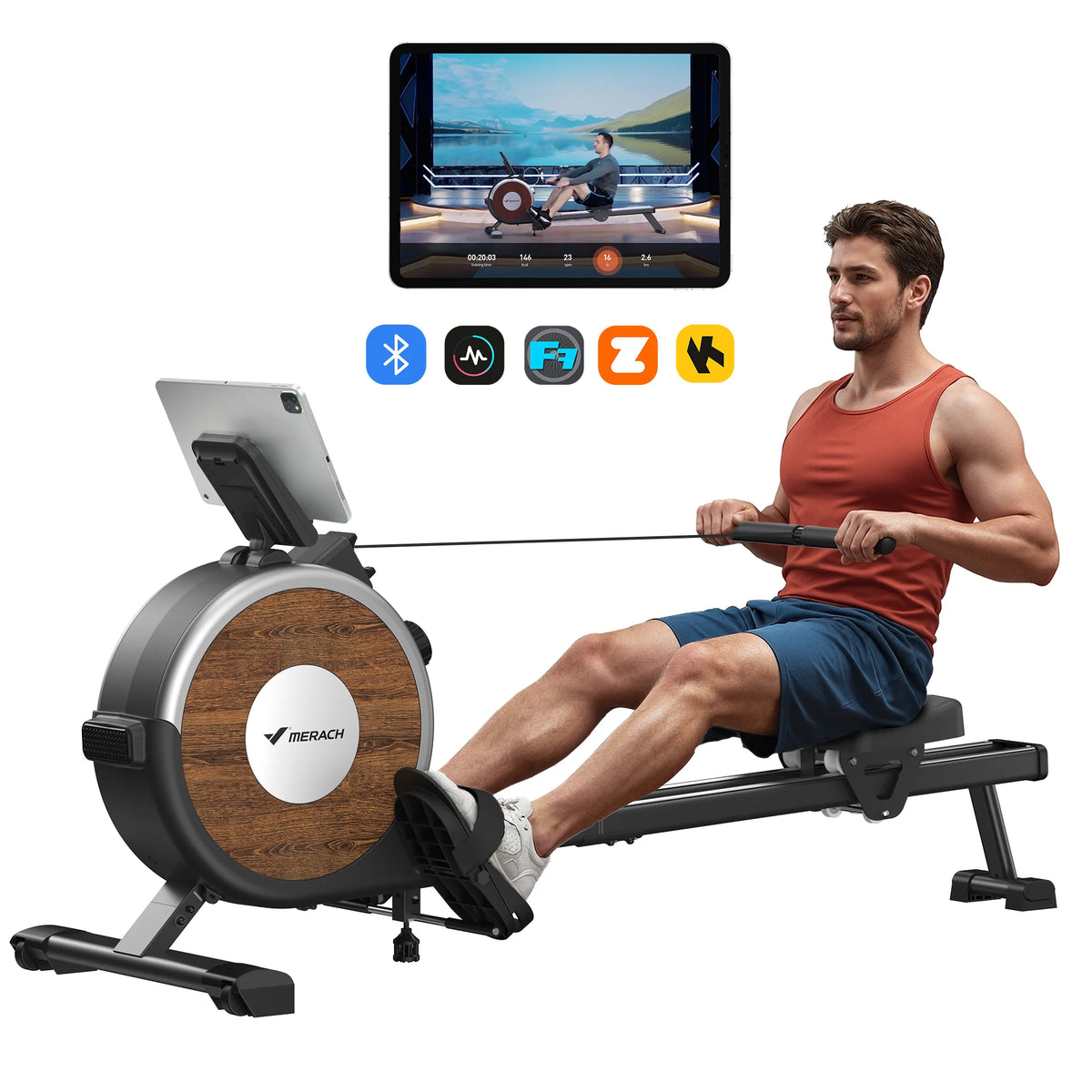 Merach Magnetic Rowing Machine Dual Slide Rail Quiet Home Fitness
