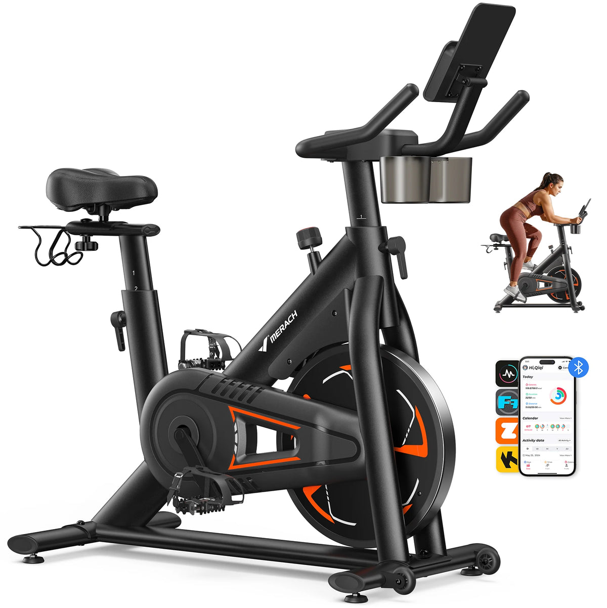 Merach Magnetic Exercise Bike with Quiet Ride and App Connectivity