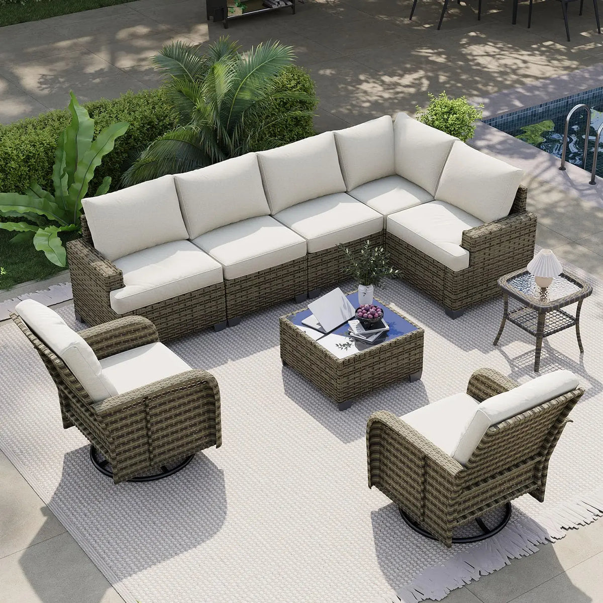 AOXUN Luxury Patio Rattan Sectional Sofa Set For Outdoor Living