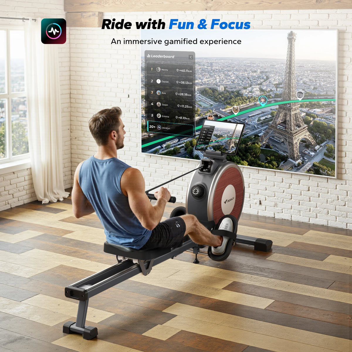 Merach Magnetic Rowing Machine Dual Slide Rail Quiet Home Fitness