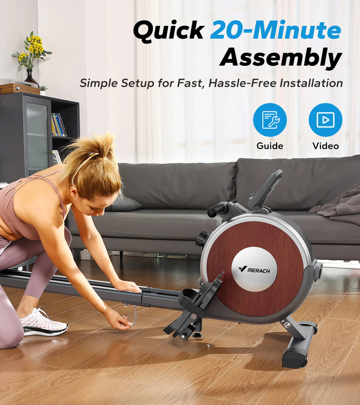 Merach Magnetic Rowing Machine Dual Slide Rail Quiet Home Fitness