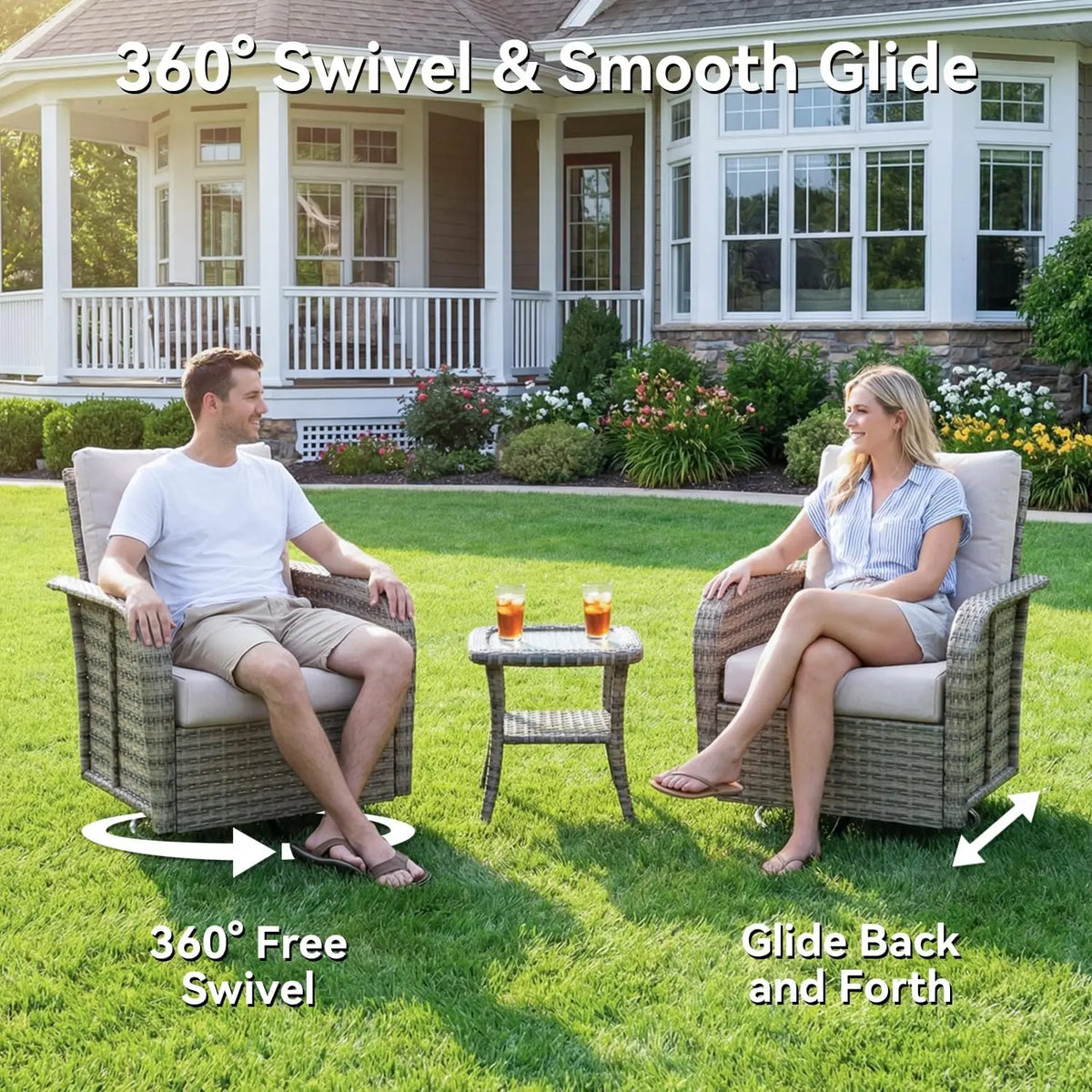 AOXUN Luxury Patio Rattan Sectional Sofa Set For Outdoor Living