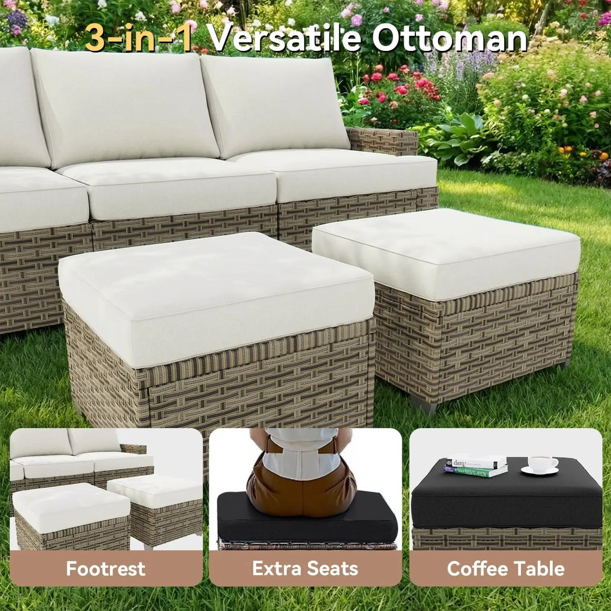 AOXUN Luxury Patio Rattan Sectional Sofa Set For Outdoor Living
