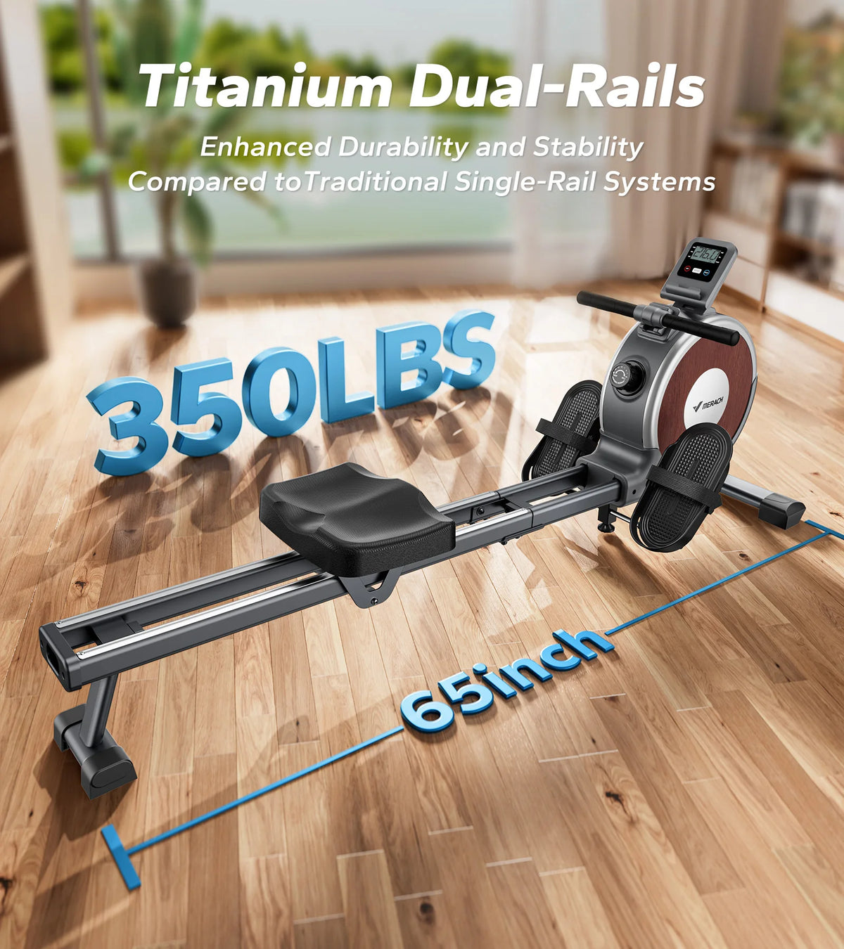 Merach Magnetic Rowing Machine Dual Slide Rail Quiet Home Fitness