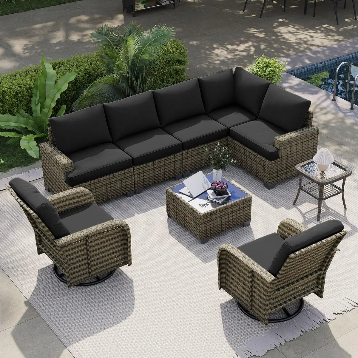 AOXUN Luxury Patio Rattan Sectional Sofa Set For Outdoor Living
