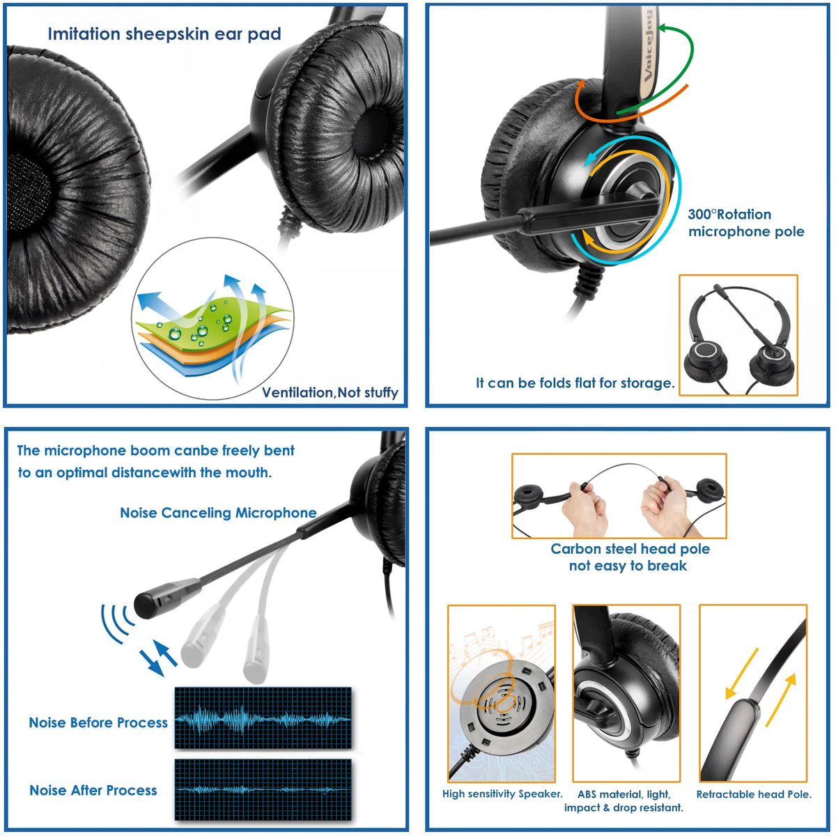 VoiceJoy RJ9 Noise Cancelling Headset For Cisco IP Phones