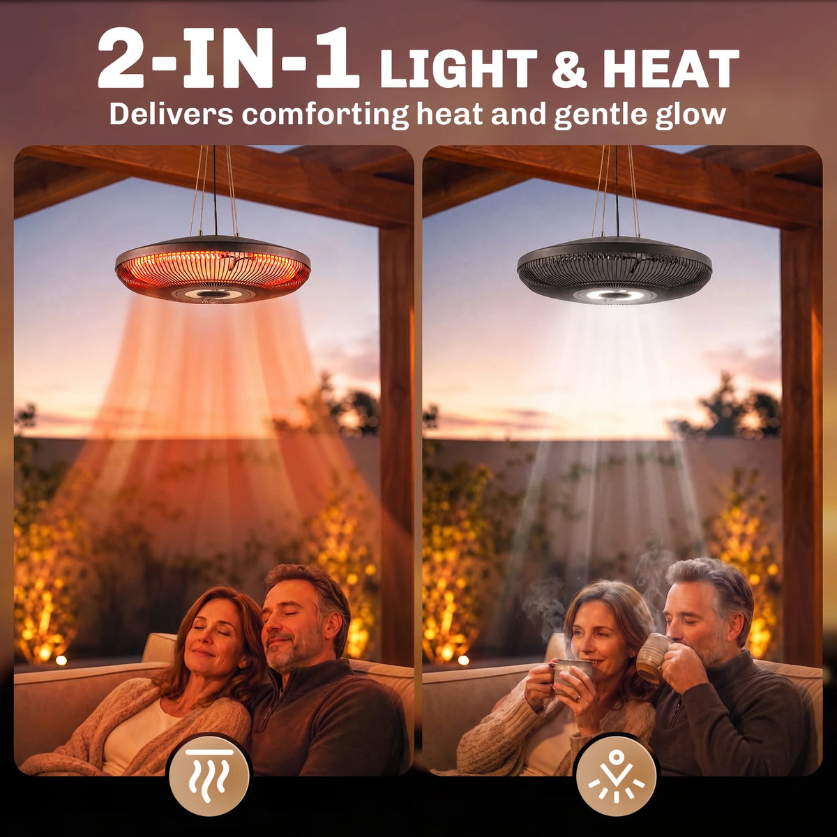 Outsunny Electric Hanging Patio Heater With Integrated LED Lighting