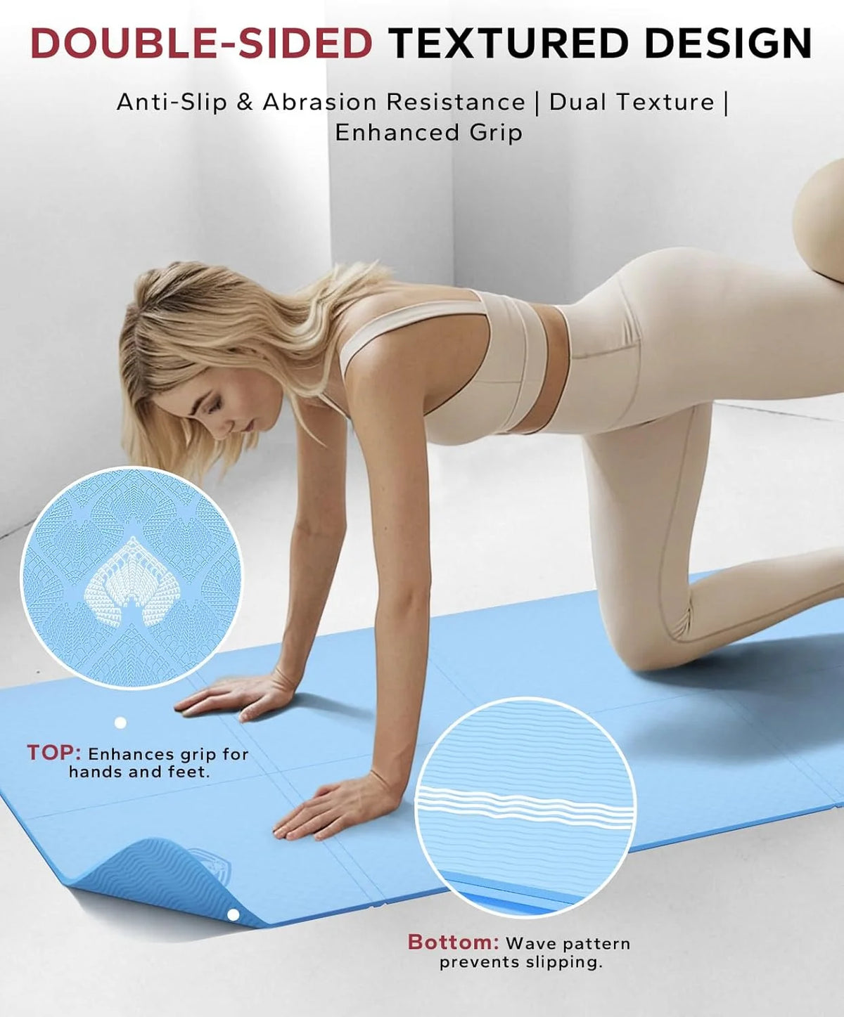 HAPBEAR Foldable TPE Yoga Mat Non Slip Portable Travel Fitness