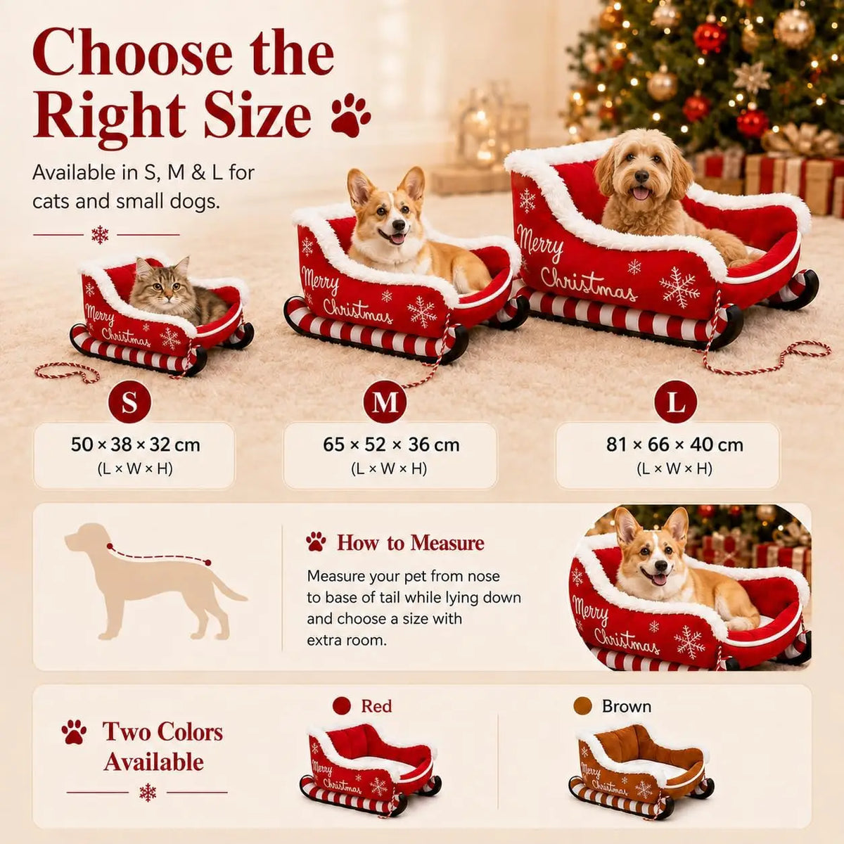 Christmas Dog Sleigh Bed With Plush Calming Raised Sides