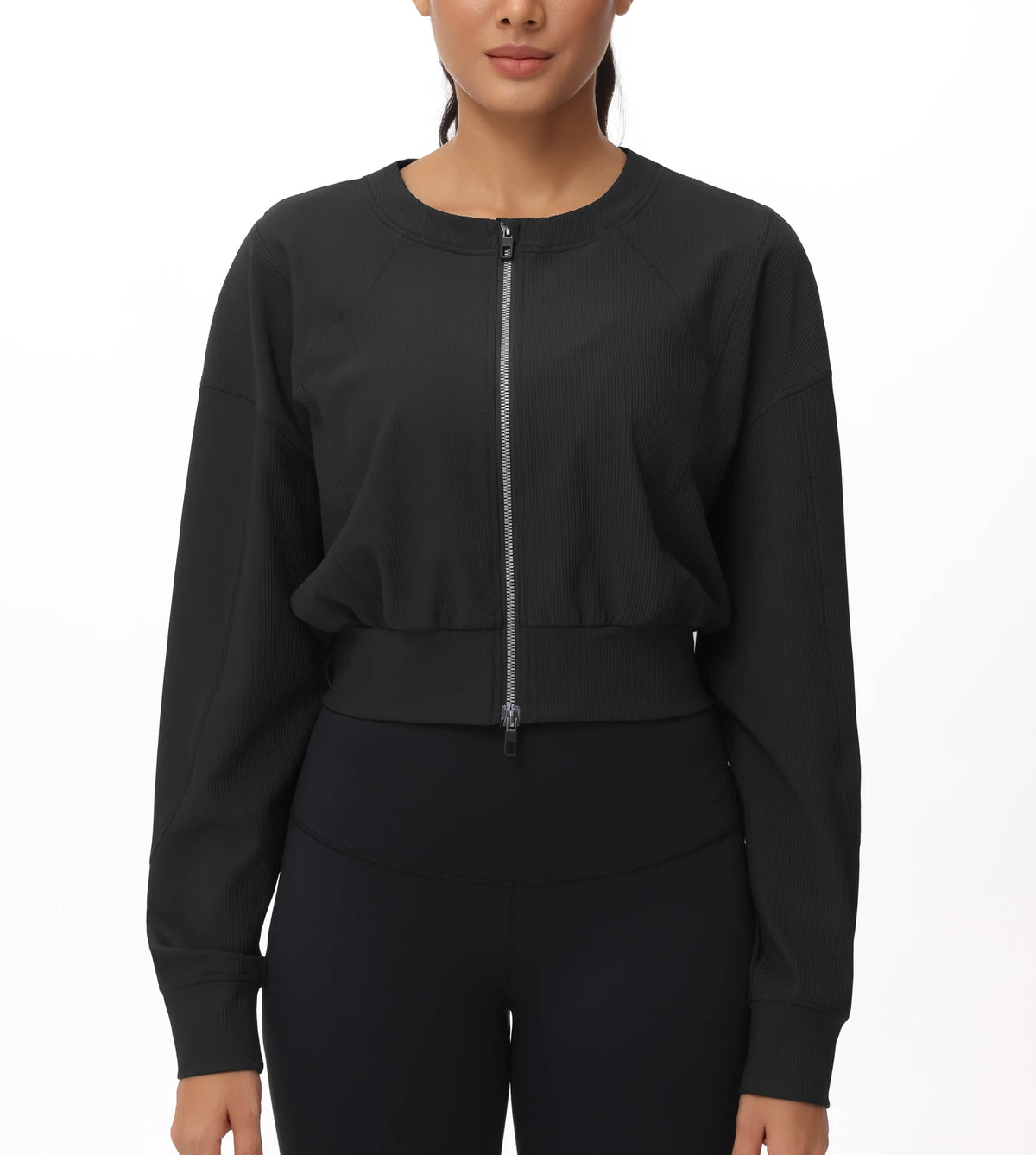 THE GYM PEOPLE Women's Cropped Full Zip Ribbed Workout Jacket
