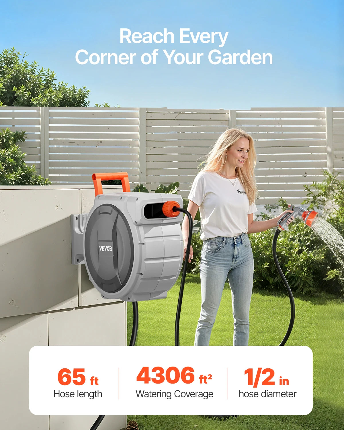 Retractable Wall Mounted Garden Hose Reel With Nine Pattern Nozzle