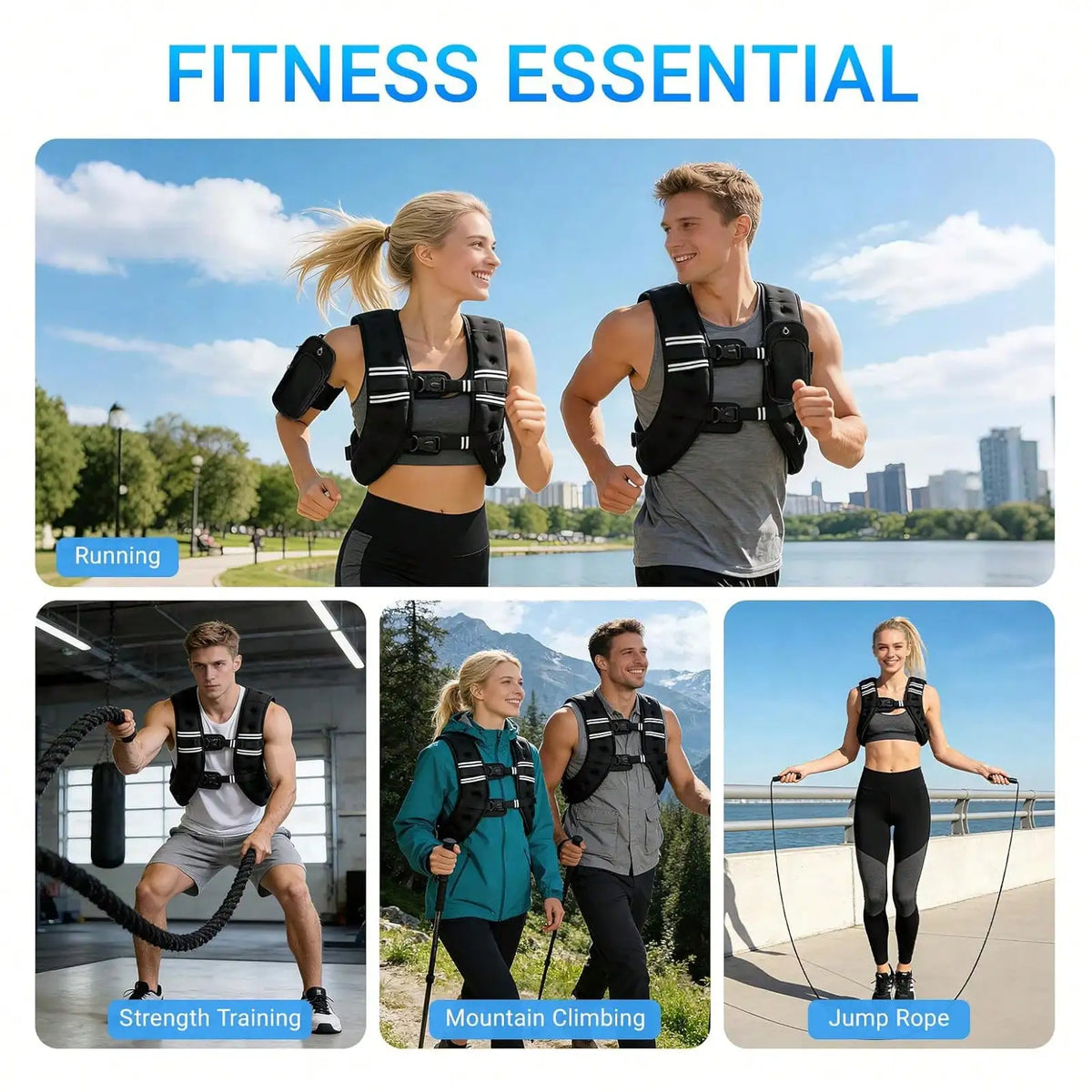 Weighted Training Vest With Buckles, Phone Pocket And Reflective Stripe