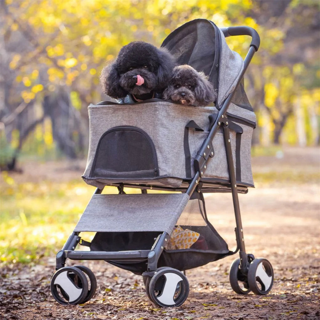 Foldable Pet Stroller With 360 Degree Wheels And Rain Cover