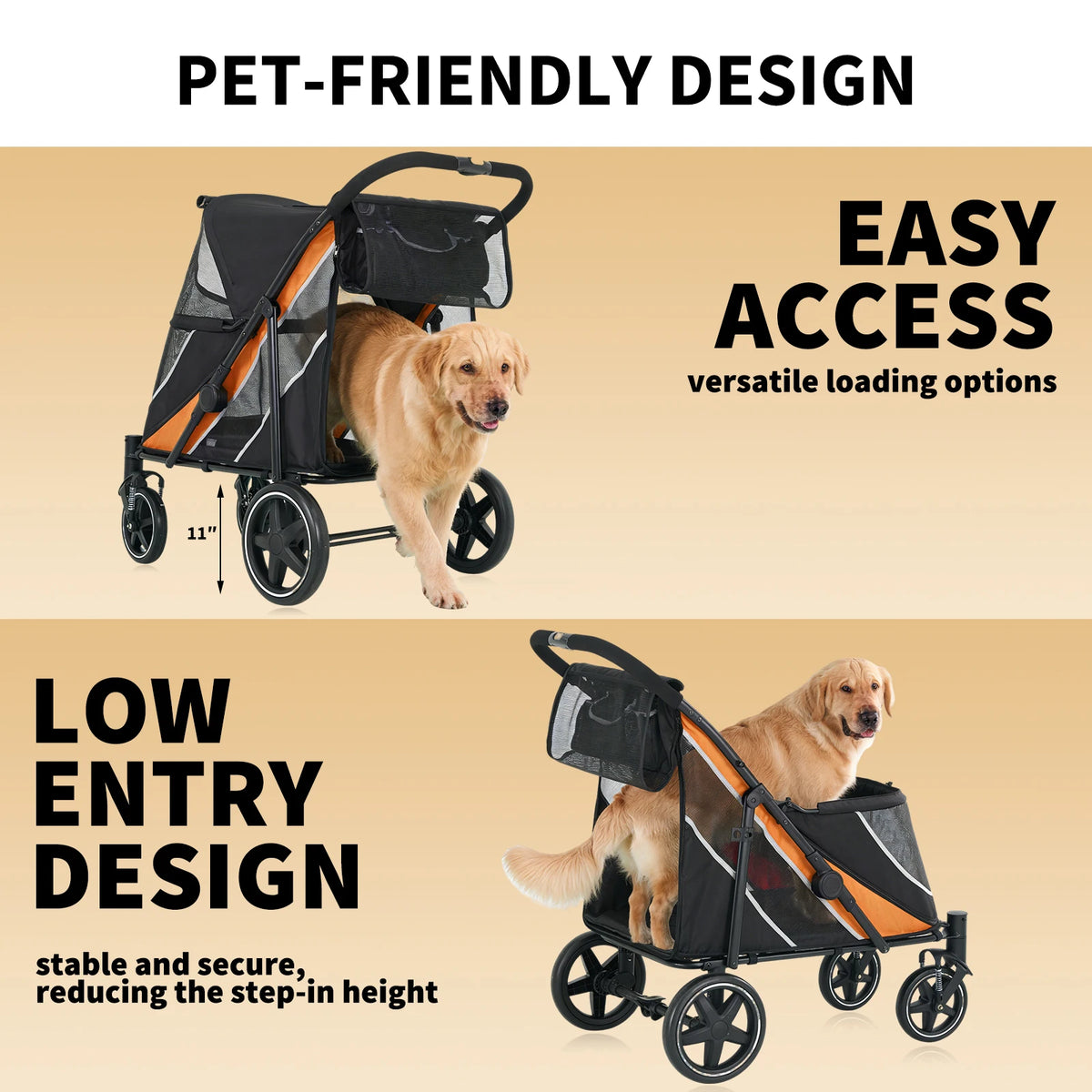 Foldable Pet Stroller for Large Dogs and Two Small Dogs