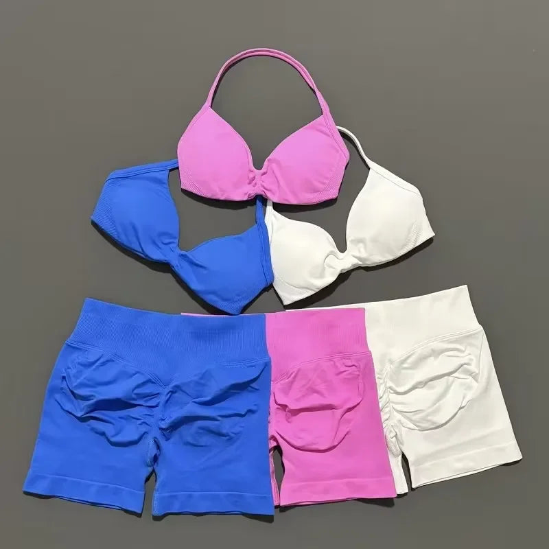 Seamless Yoga Bra And Scrunch Shorts Workout Set For Women