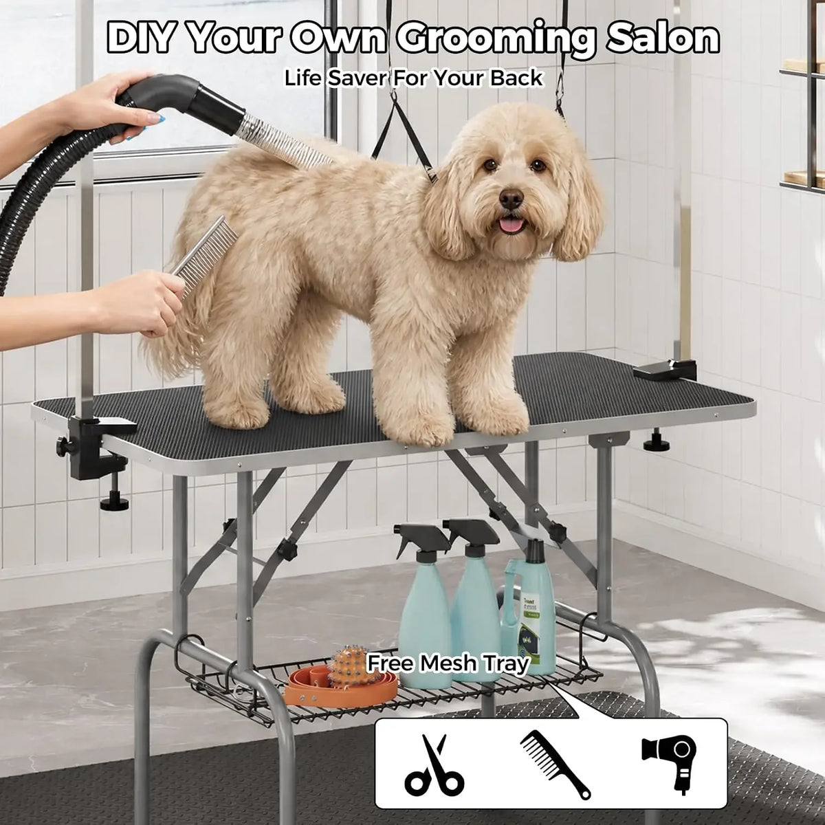 Garvee Professional Dog Grooming Table With Adjustable Safety Arm