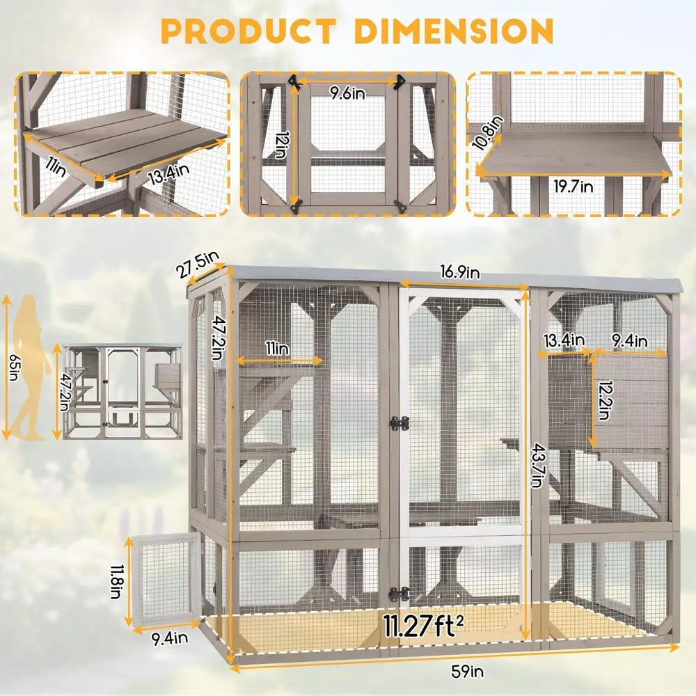 Outdoor Cat Catio Enclosure With Platforms And Resting Boxes