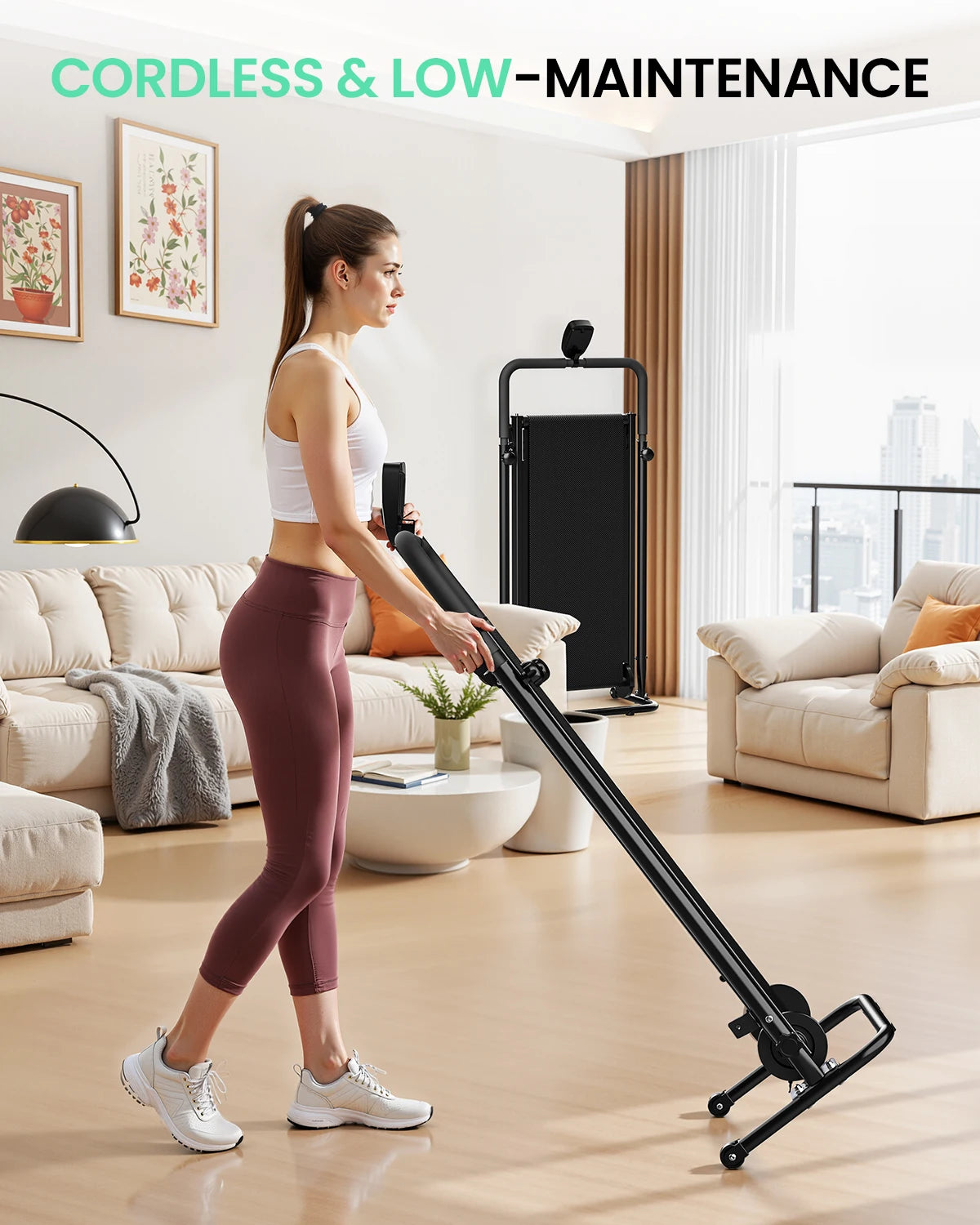 AKLUER Motorless Treadmill With Dual Flywheel Fixed Incline LCD Monitor
