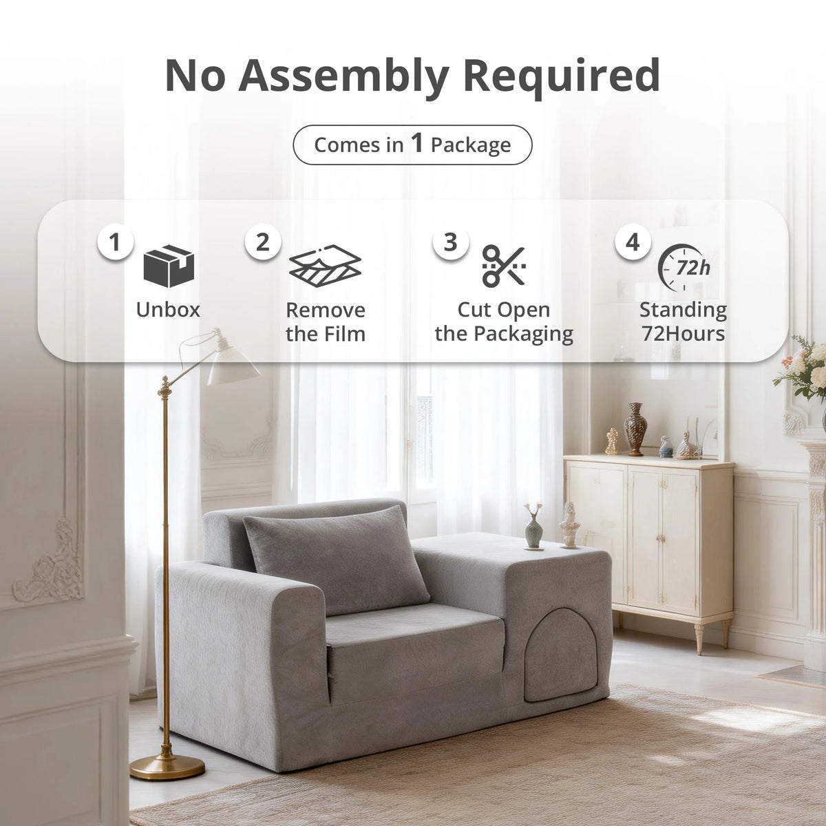 5-in-1 No Assembly Pet Friendly Sofa Bed with Ottoman