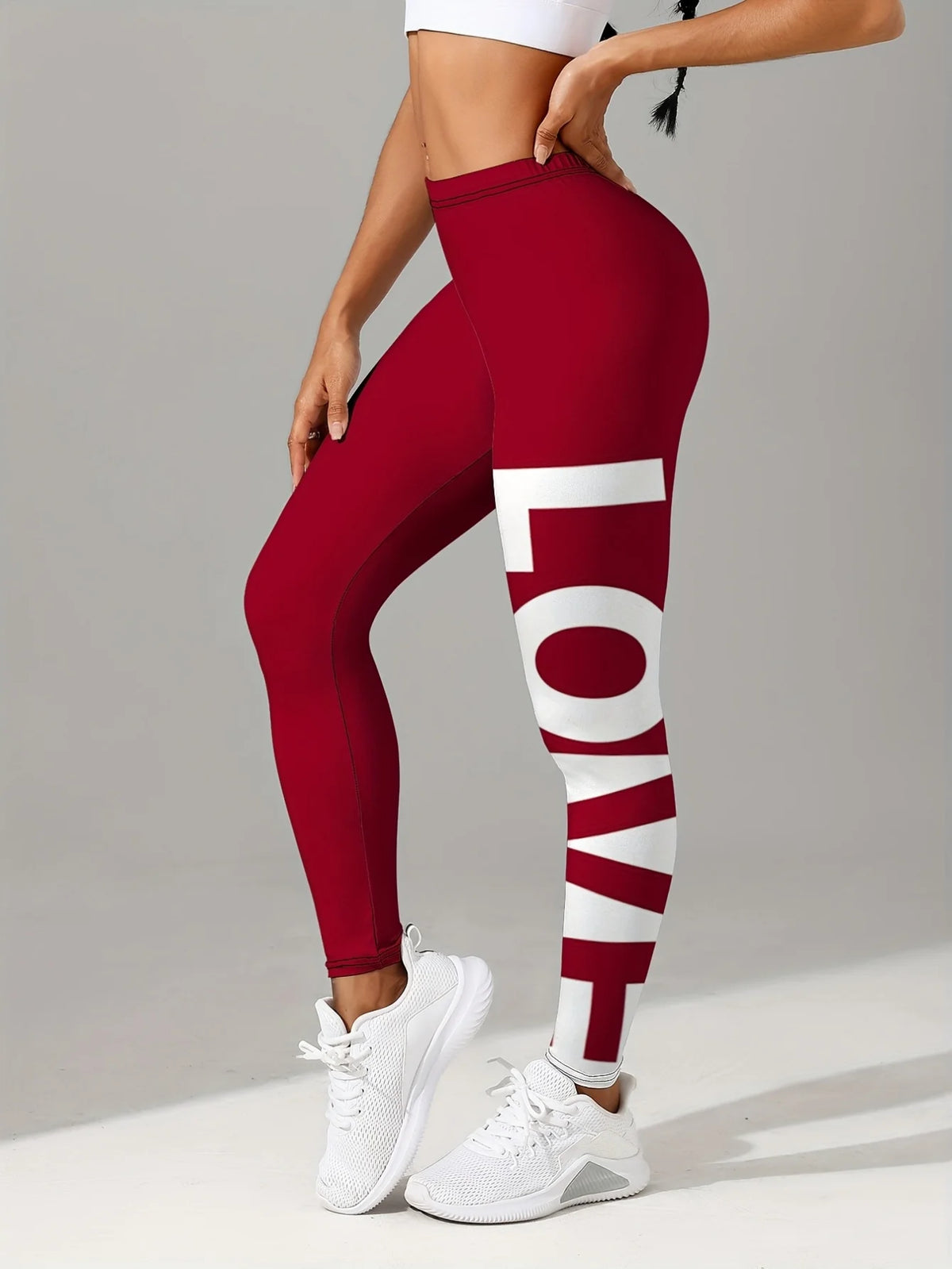 Women's High Waist LOVE Print Stretch Yoga Leggings for Workouts