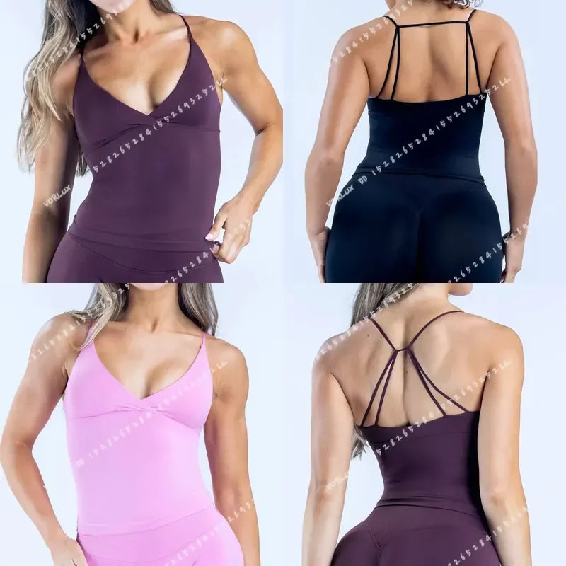 Women Twist Front Backless Longline Sports Tank Top For Yoga
