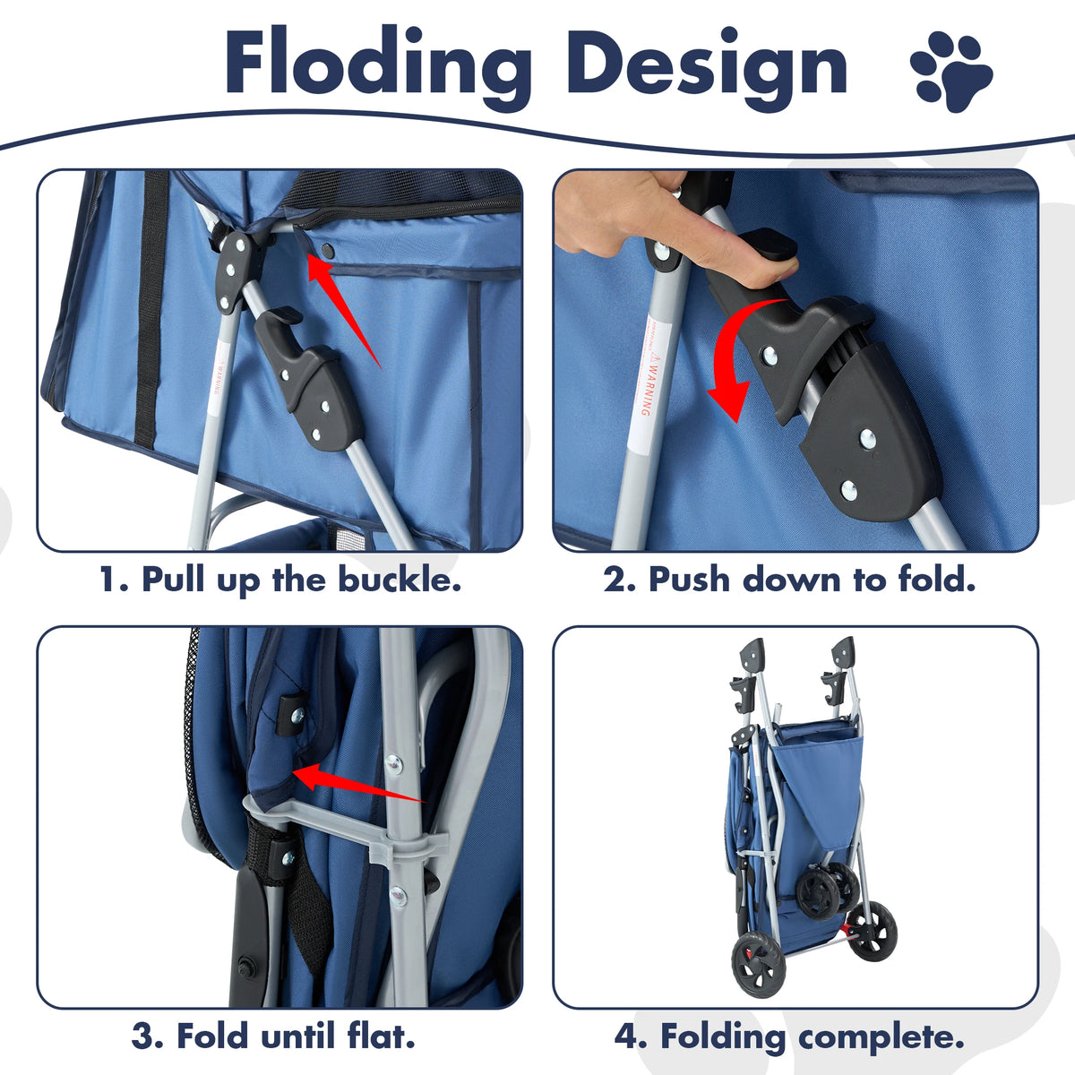 JHK Foldable Three Wheel Pet Stroller With Mesh Windows
