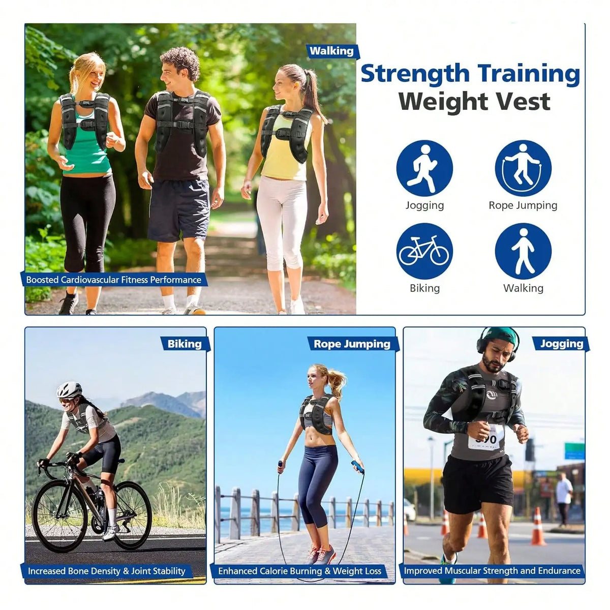 Weighted Training Vest With Buckles, Phone Pocket And Reflective Stripe