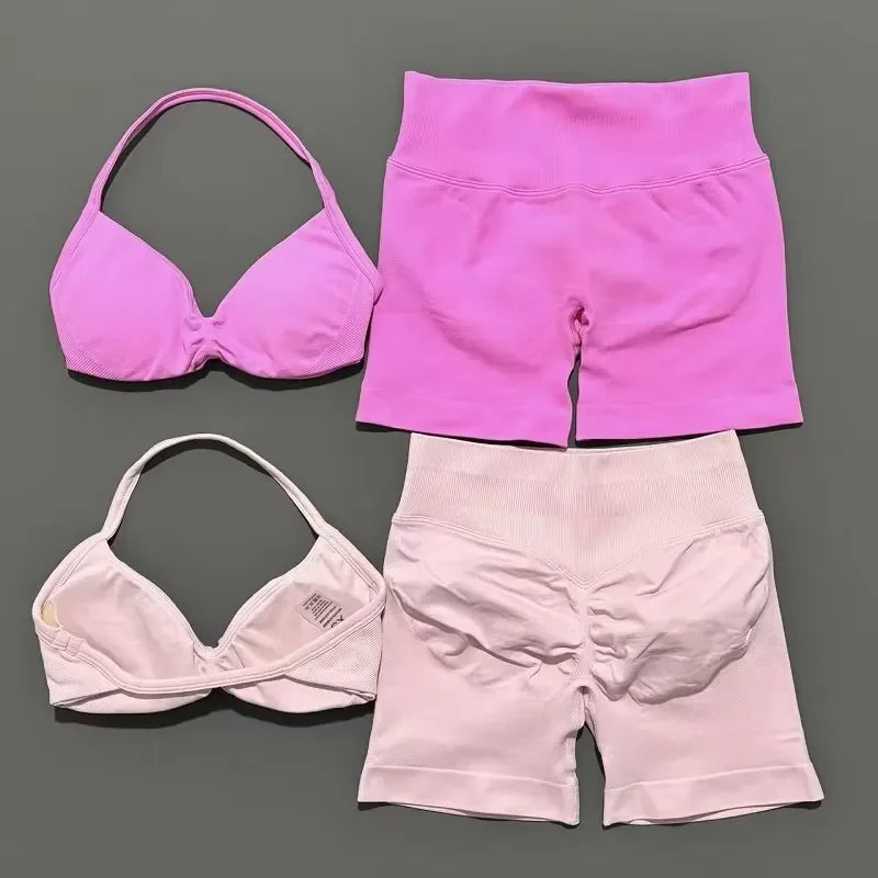 Seamless Yoga Bra And Scrunch Shorts Workout Set For Women
