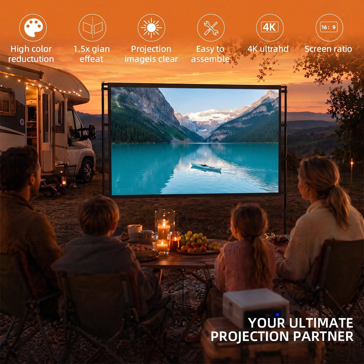 Portable Foldable Projection Screen With Dual Stands For Movie Theater