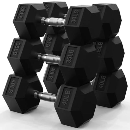 Rubber Encased Hex Dumbbell Set for Home Gym Strength Training