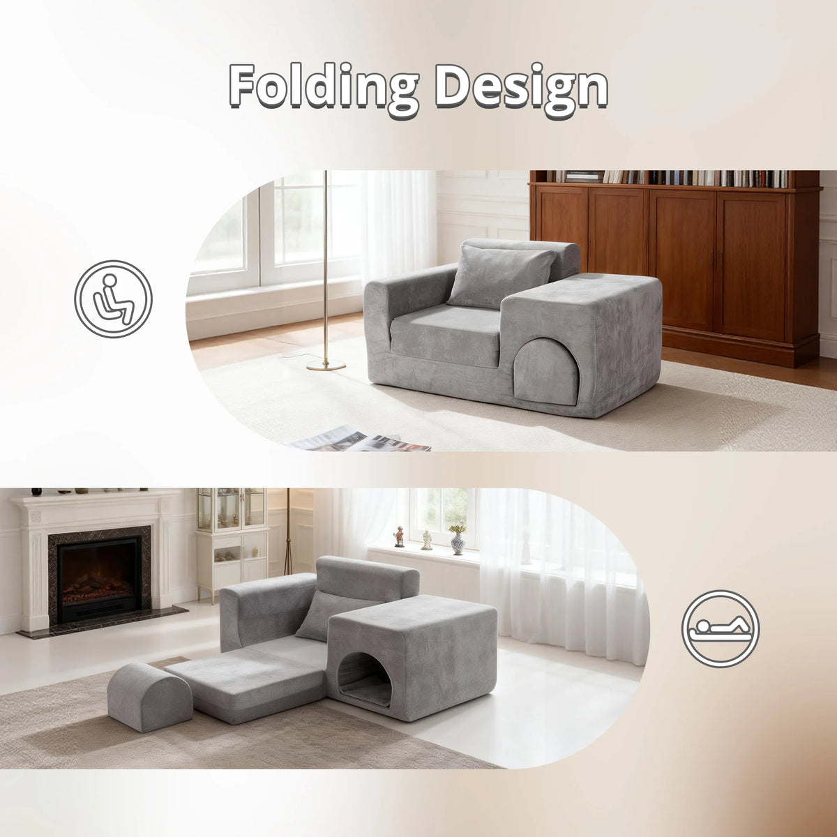 5-in-1 No Assembly Pet Friendly Sofa Bed with Ottoman