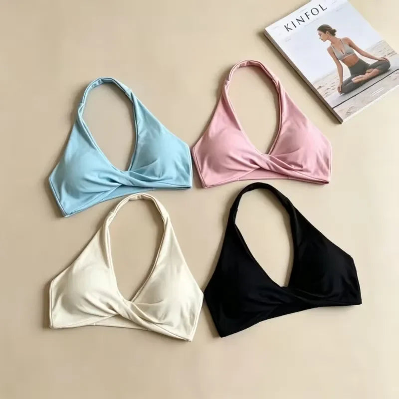 Halter Backless Padded Sports Bra for Yoga and Fitness Workouts