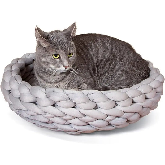Handwoven Knitted Round Cat Bed For Cozy Indoor Rest