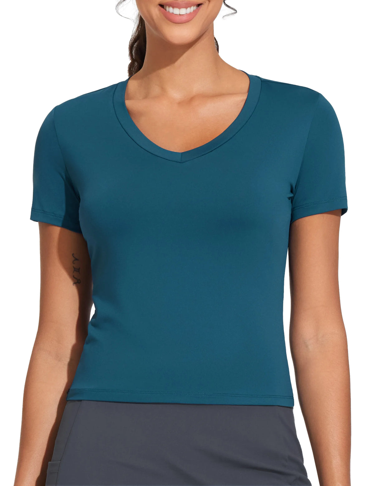THE GYM PEOPLE Women's V-Neck Crop Workout Yoga Tee
