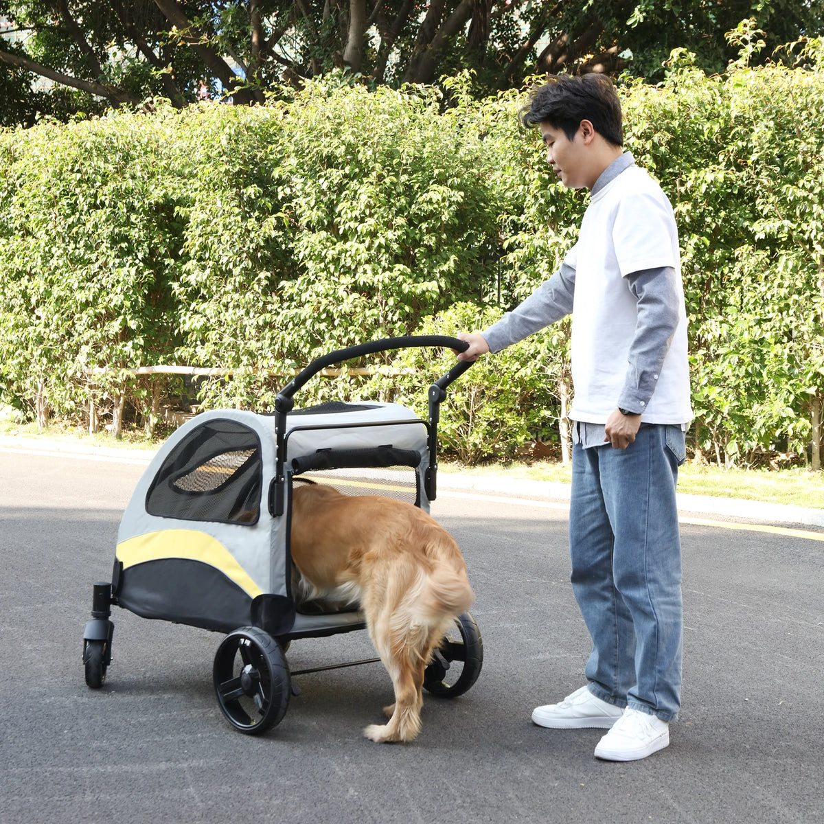 Foldable Four Wheel Pet Stroller for Dogs and Cats