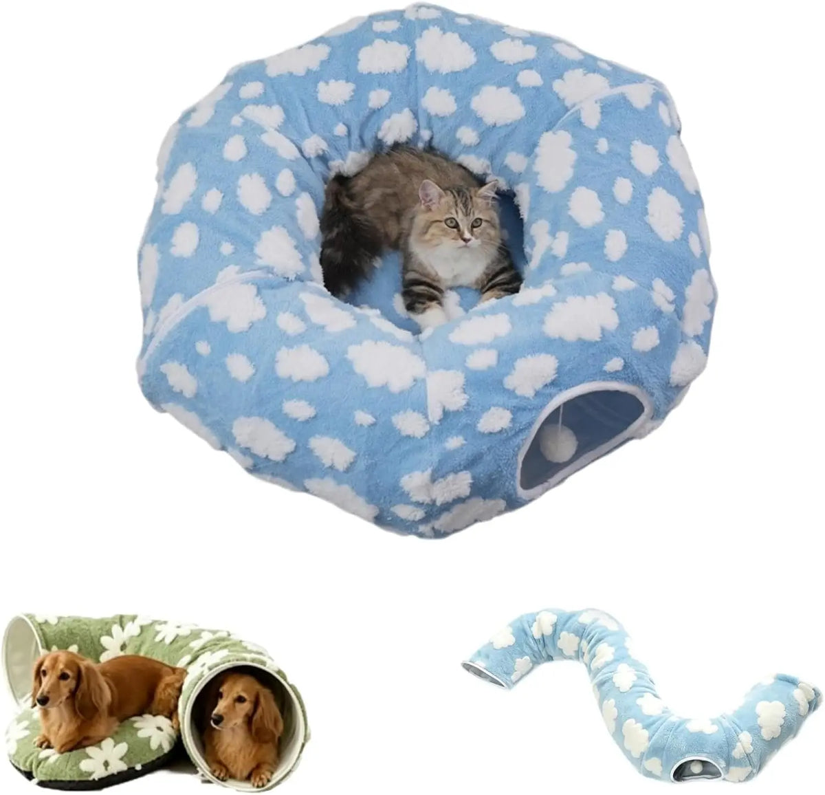 Flower Plush Dachshund Tunnel Bed With Foldable Pet Sofa
