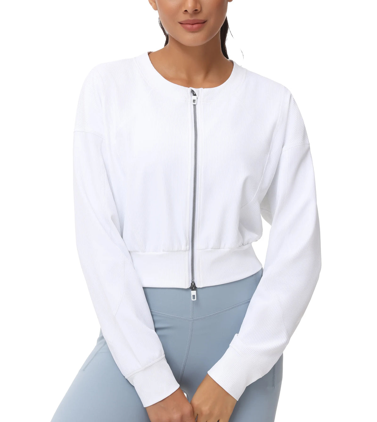 THE GYM PEOPLE Women's Cropped Full Zip Ribbed Workout Jacket