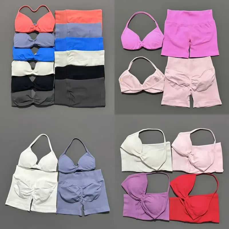 Seamless Yoga Bra And Scrunch Shorts Workout Set For Women